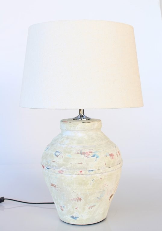 Distressed Natural Lamp Base Off White Shade